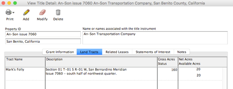 Fig 5-4 Land Tracks window